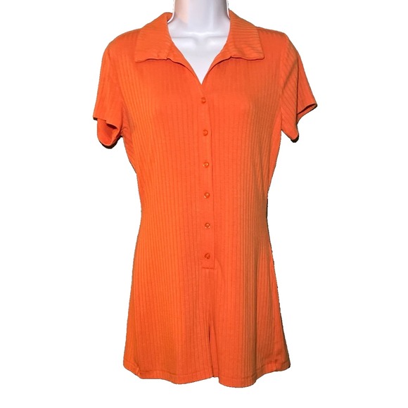 Wild Fable Orange Ribbed Short Sleeve Romper - Medium - Picture 1 of 8
